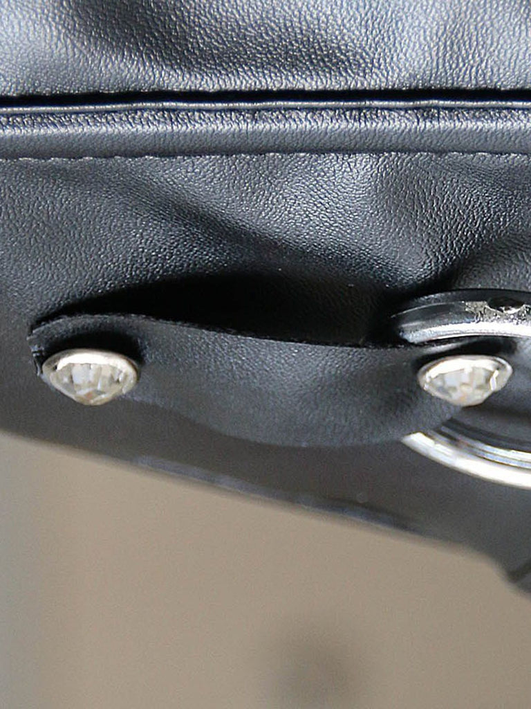 Schwarz 1970er Square Neck Leather Steampunk Top