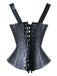 Schwarz 1970er Square Neck Leather Steampunk Top