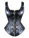 Schwarz 1970er Square Neck Leather Steampunk Top