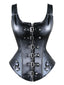 Schwarz 1970er Square Neck Leather Steampunk Top