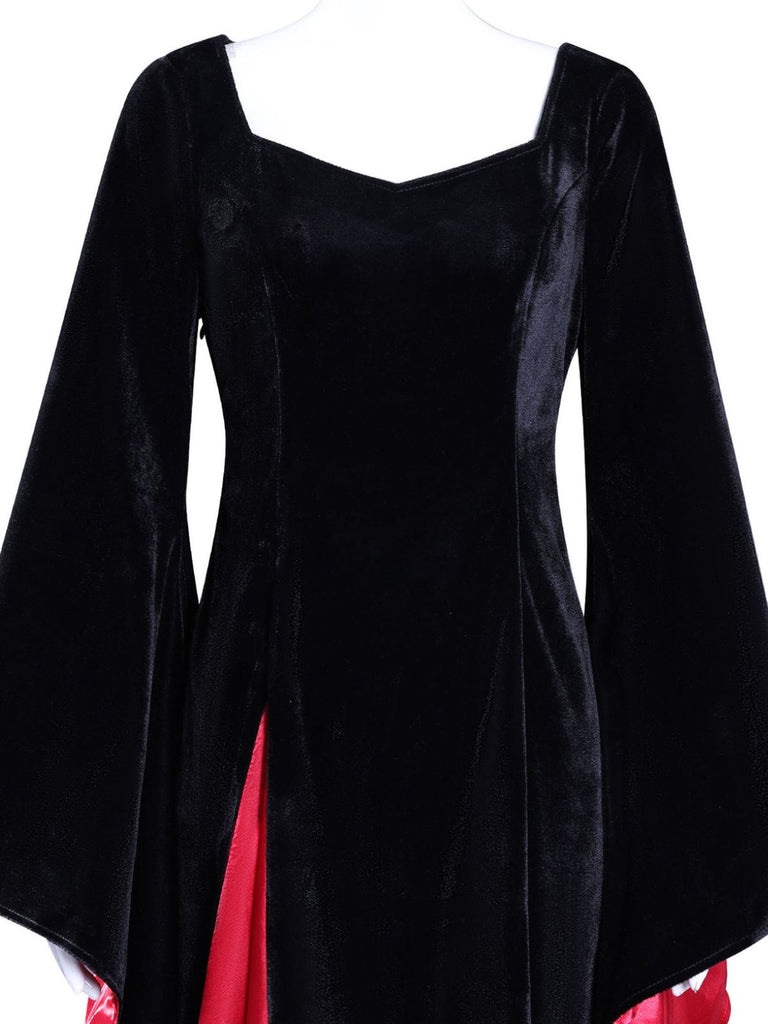 1930er Samt Glockenärmel Mittwoch Addams Stil Kleid