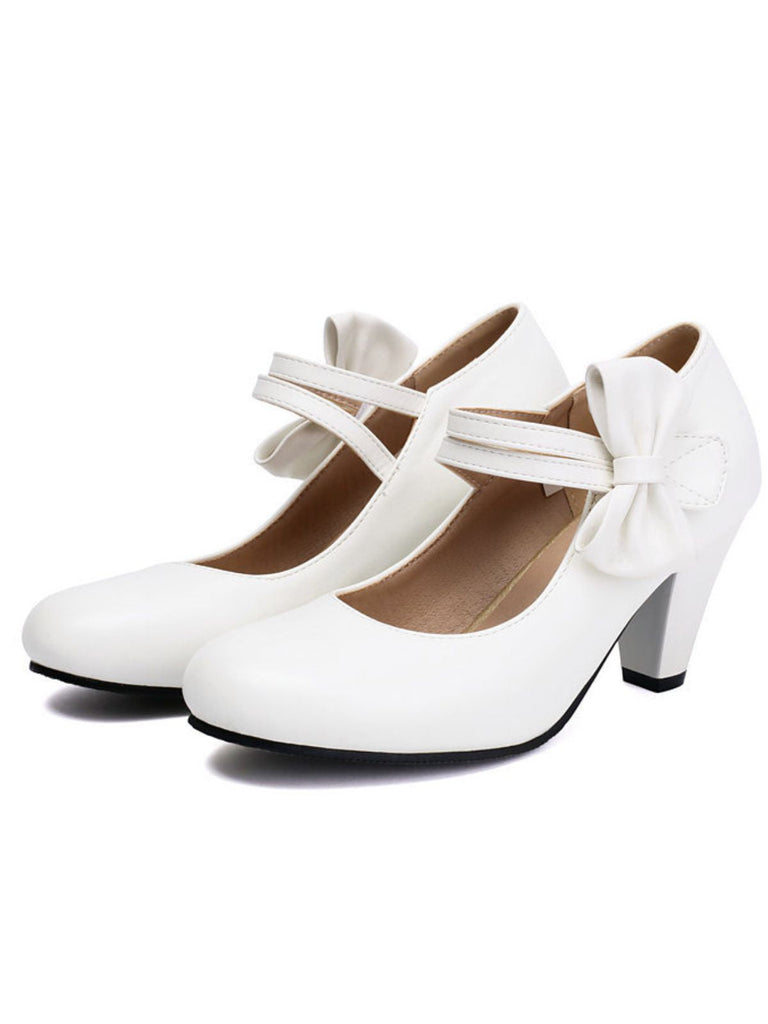 Vintage Bogen Träger Solide Leder Hoher Absatz