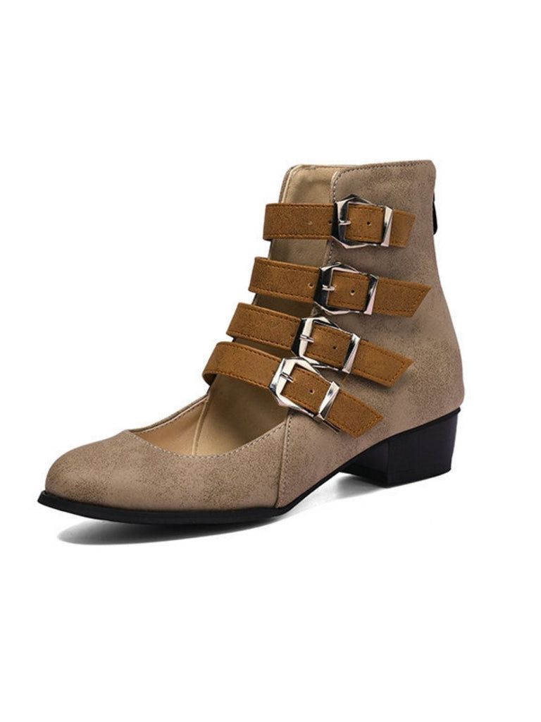 Runde Spitze Niedrig Blockabsatz Cut-Out Stiefel