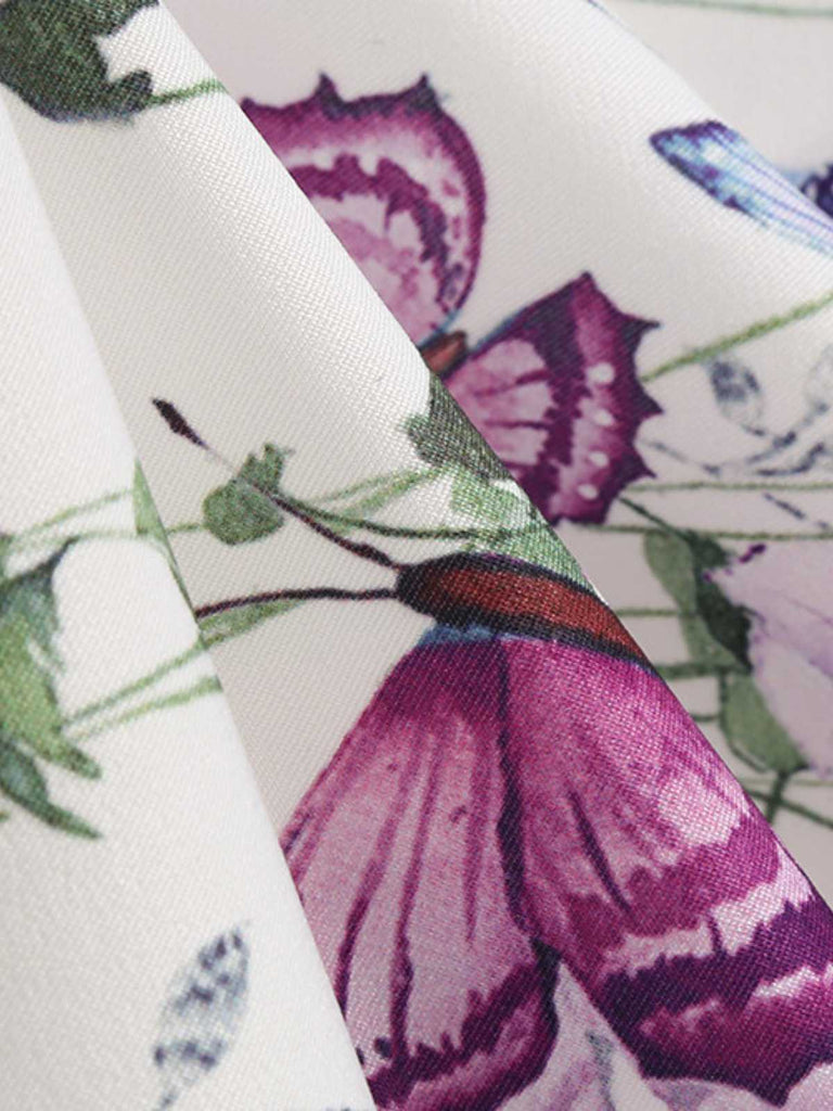 1950er Träger Blumen Schmetterlinge Schnürung Korsett Kleid