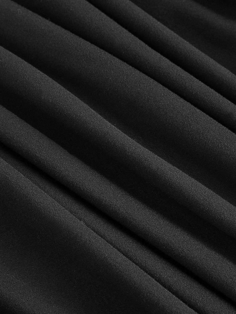 1940er Schulterfrei Langarm Plissiertes Kleid