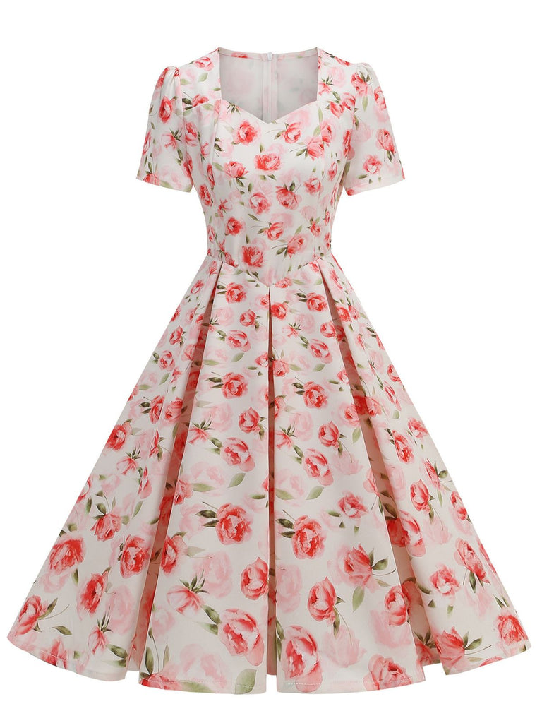 1950er Vintage Blumen Swing Kleid