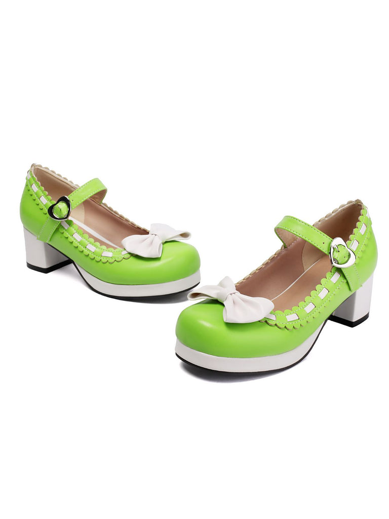 Klobiger Absatz Farbblock Bogen Marry Jane Schuhe