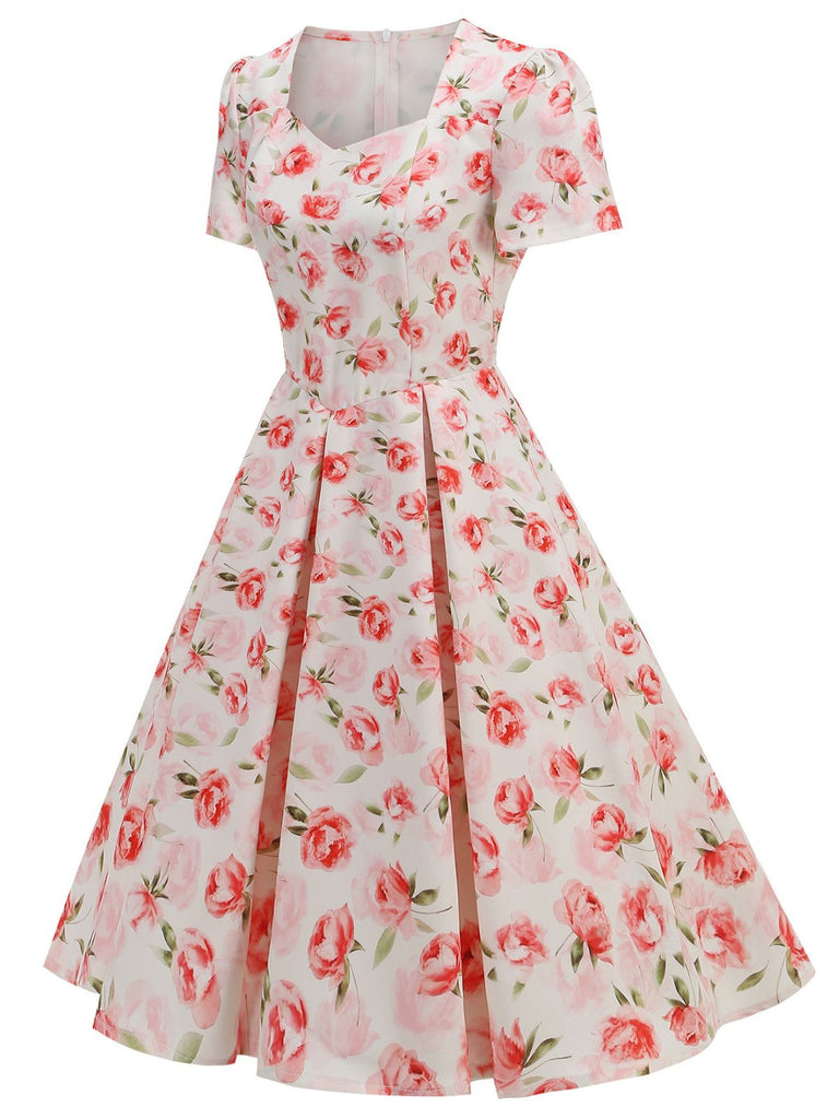 1950er Vintage Blumen Swing Kleid