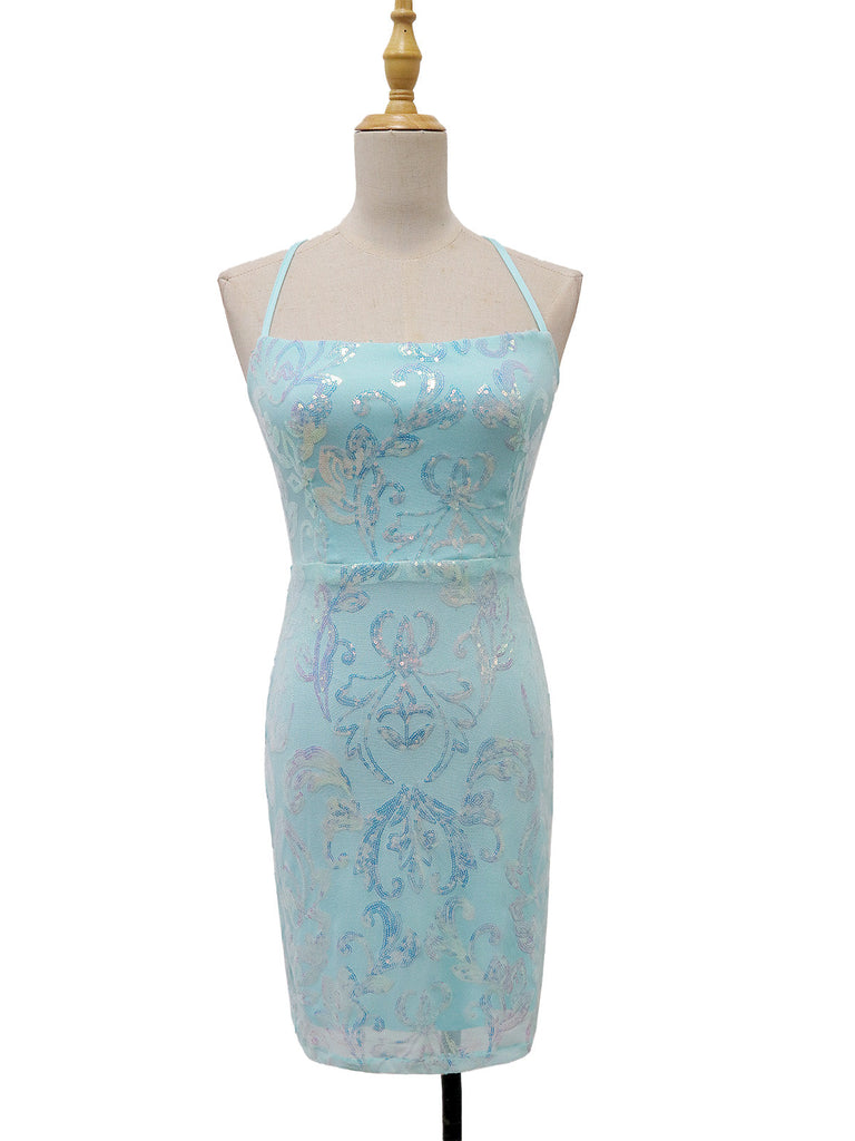 1920er Solide Pailletten Spaghetti Träger Rückenfrei Kleid