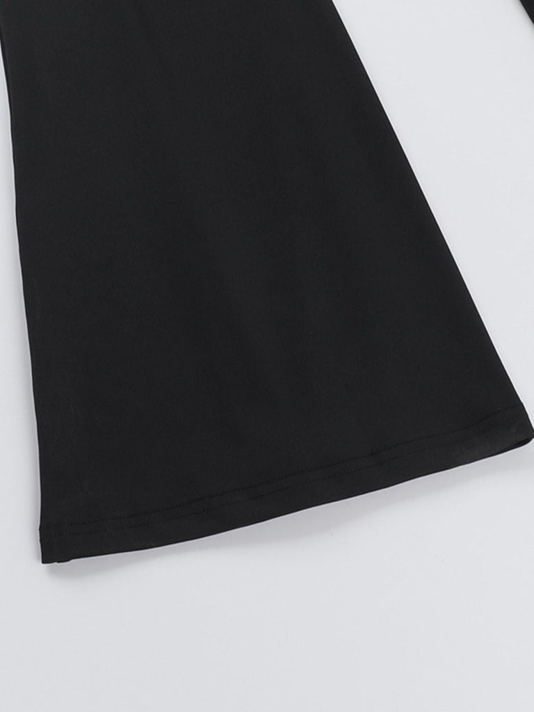 Schwarz 1930er Halter Spitze Schlaghosen Jumpsuit