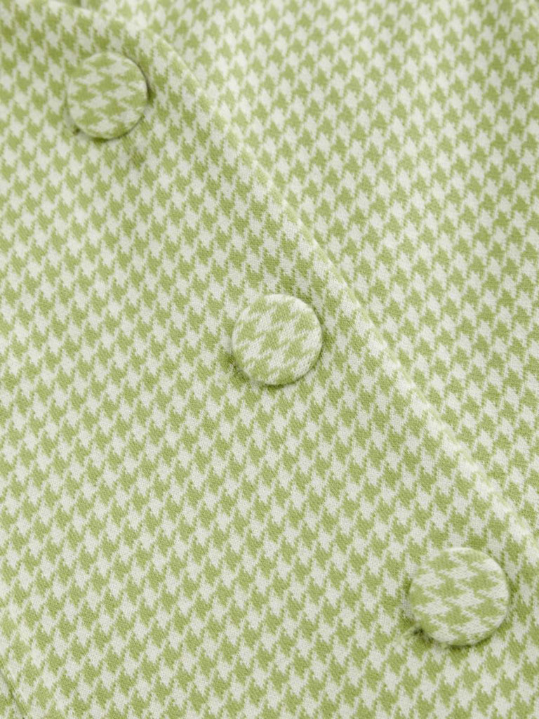 Grün 1960er V-Ausschnitt Hahnentritt Ärmellos Kleid