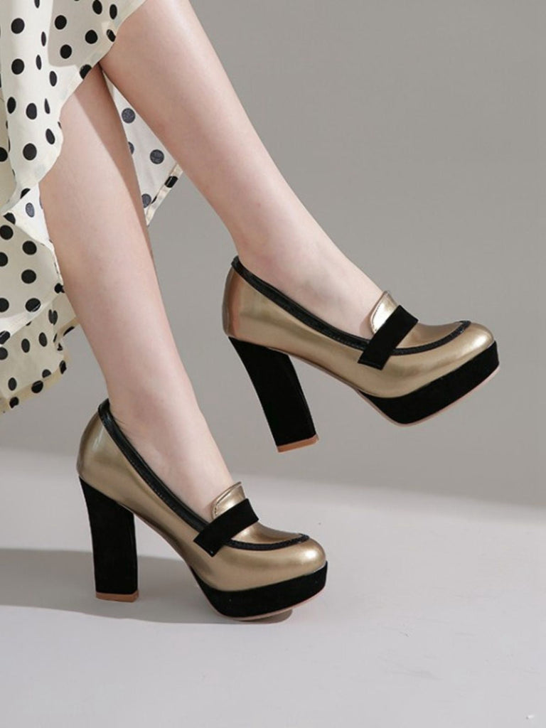 Vintage Runde Spitze Farbblock Hohe Absätze