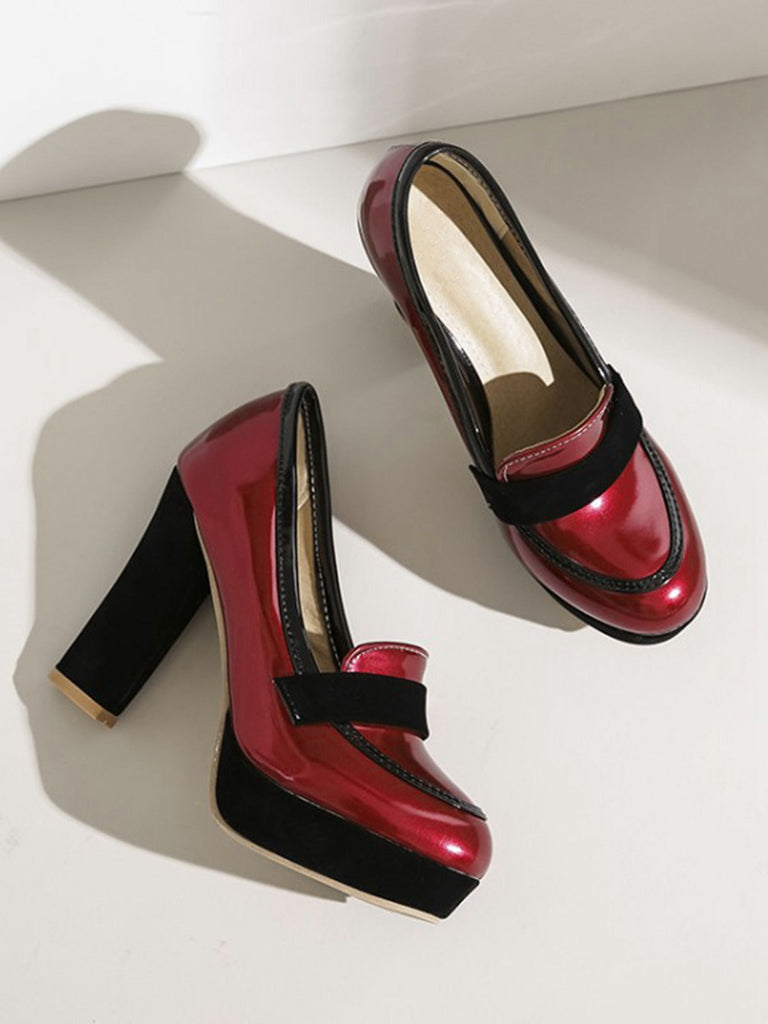 Vintage Runde Spitze Farbblock Hohe Absätze