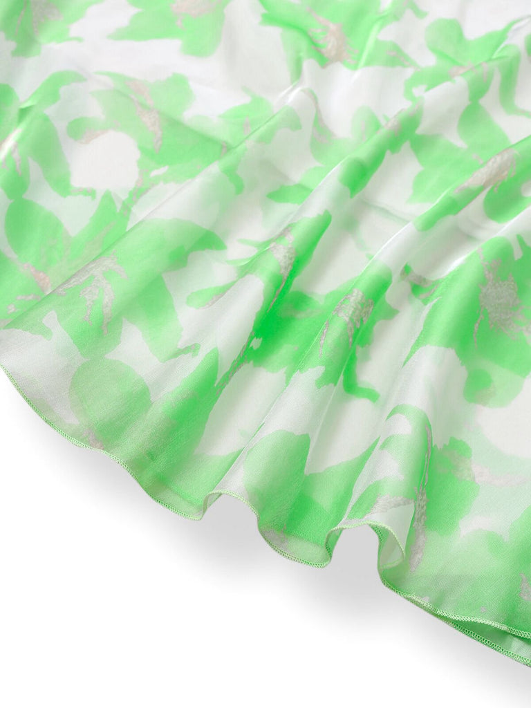 1930er Bogen Organza Blumen Spaghetti Träger Kleid