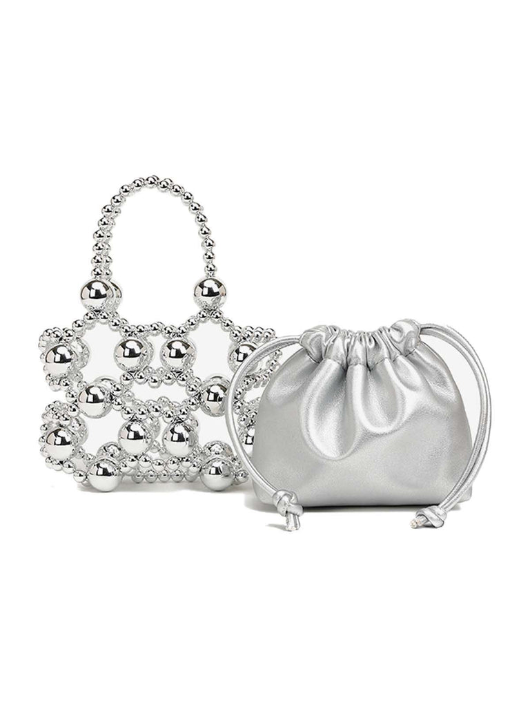 Metallisch Perlen Kordelzug Mini Beutel Tasche