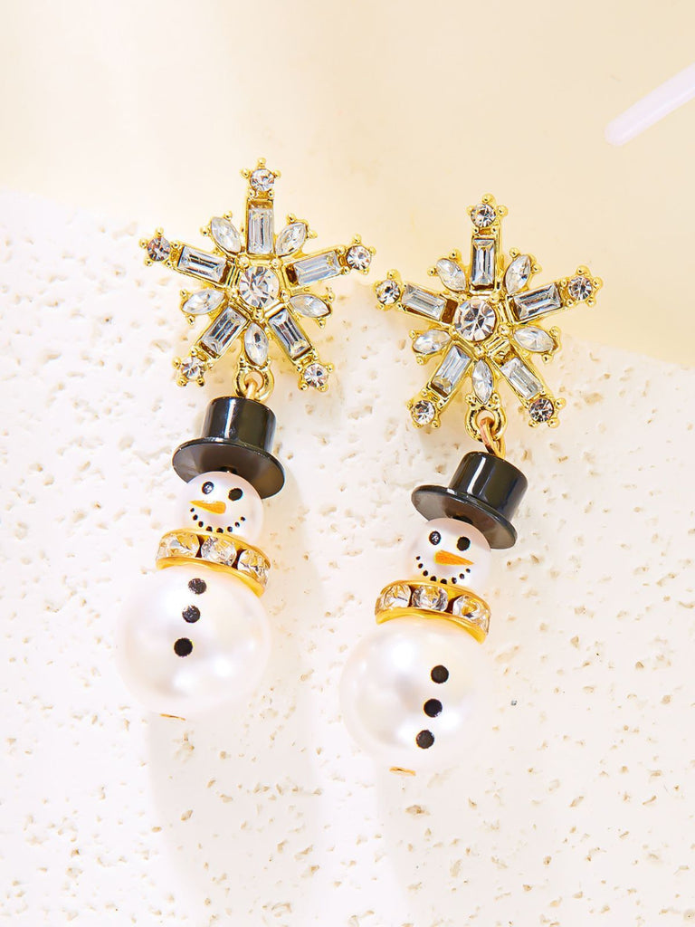 Weihnachten Strassstein Schneeflocke Perle Hut Schneemann Ohrstecker