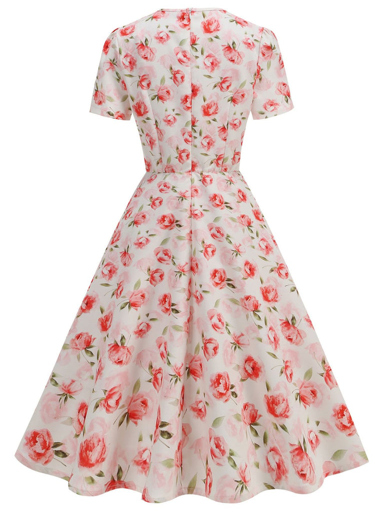 1950er Vintage Blumen Swing Kleid