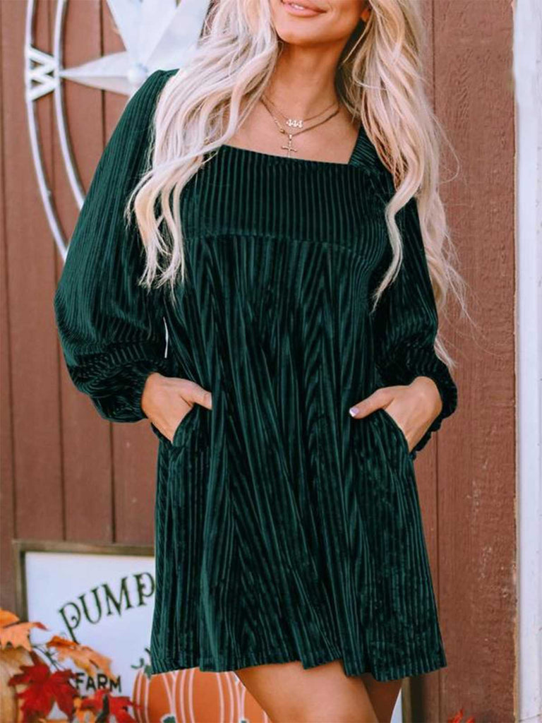 1960er Quadratischer Hals Puffärmel Samt Babydoll Kleid