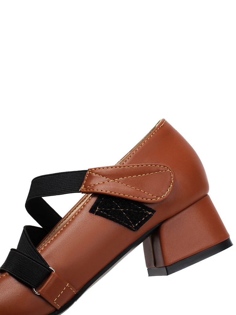 Ballett-Inspiriert Bungee Leder Klobigem Absatz Schuhe