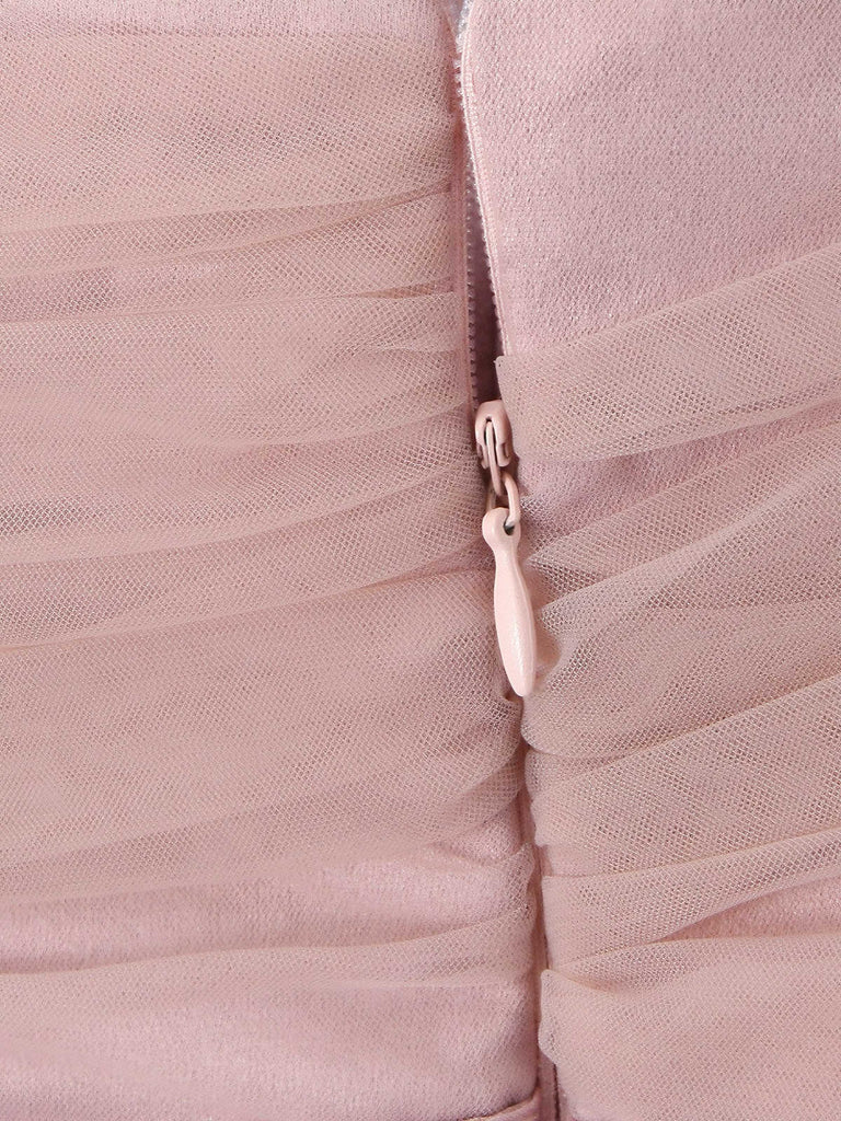 1970er Spaghetti Träger Bogen Tulle Kleid