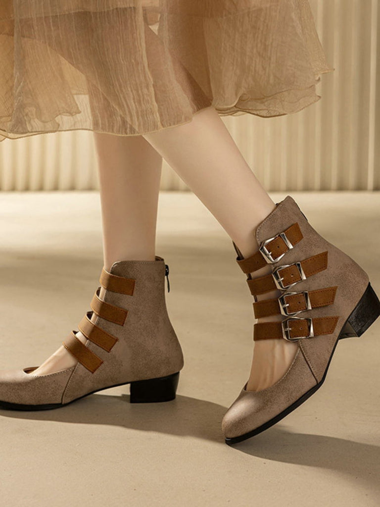 Runde Spitze Niedrig Blockabsatz Cut-Out Stiefel