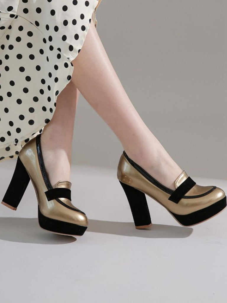 Vintage Runde Spitze Farbblock Hohe Absätze