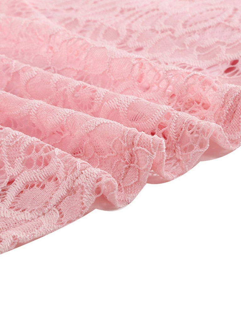 1950er Solide V-Ausschnitt Ärmellos Spitze Kleid