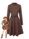 Braun 1970er Lang Ärmel Rundhals Gürtel Kleid
