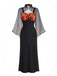 Orange 1940er Blumen Spitze Kleid mit Cape & Hut