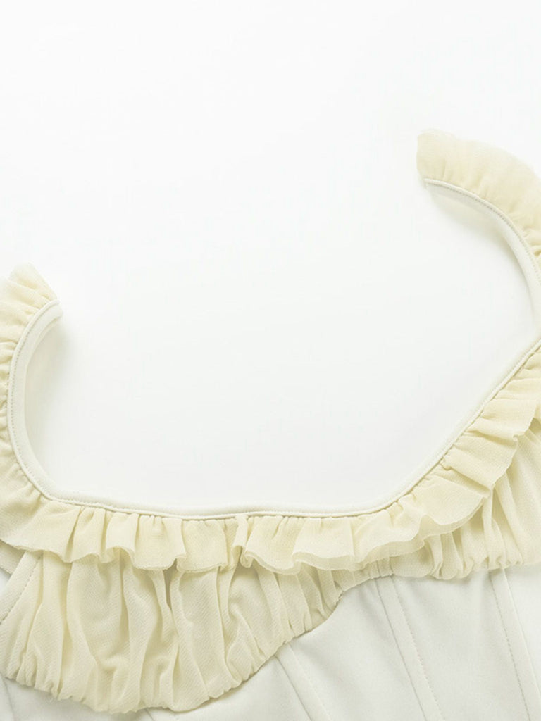 1960er Netz Patchwork Rüschen Korsett Leibchen