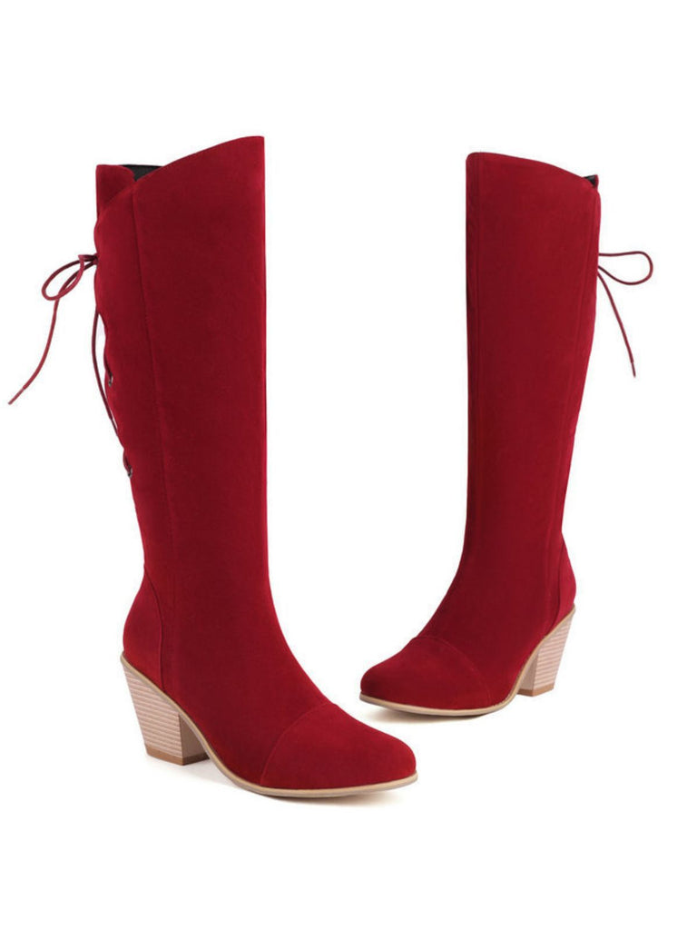 Wildleder Knee Schnürung Blockabsatz Stiefel