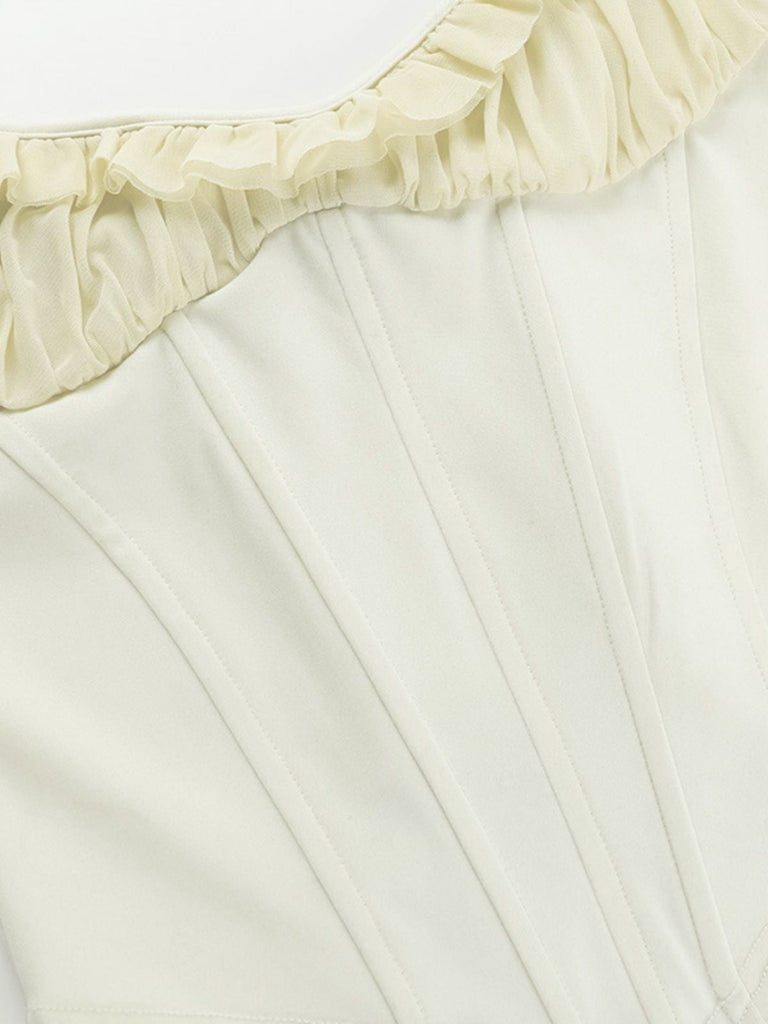 1960er Netz Patchwork Rüschen Korsett Leibchen