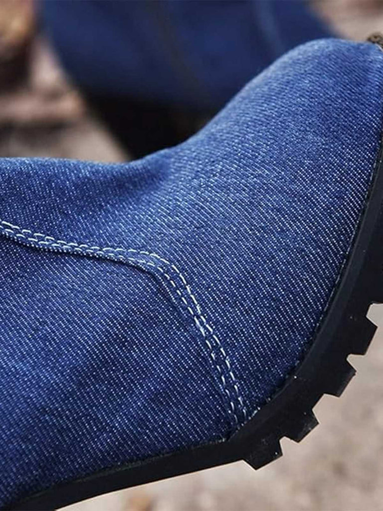 Denim Runde Zehe Reißverschluss Halbhohe Stiefel