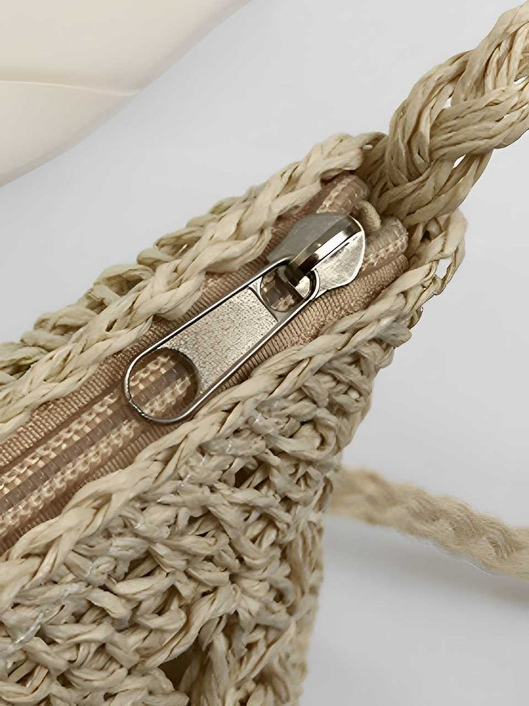 Vintage Stroh Holz Perlen Umhängetasche Tasche