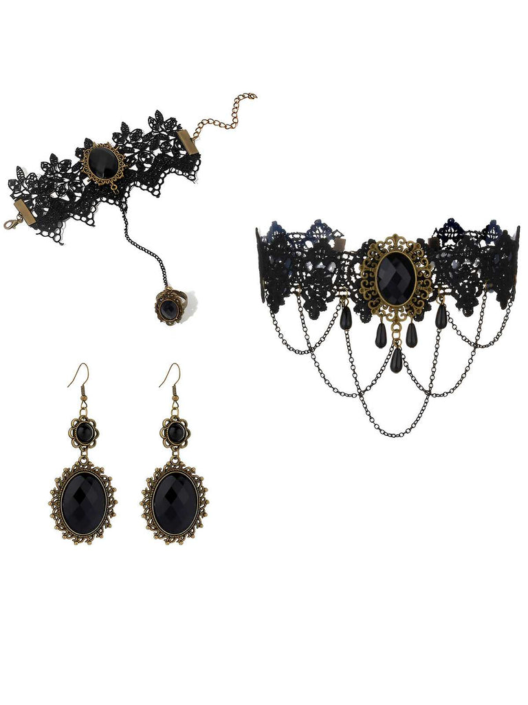 Vintage Spitze Kristall Gothic Schmuckset