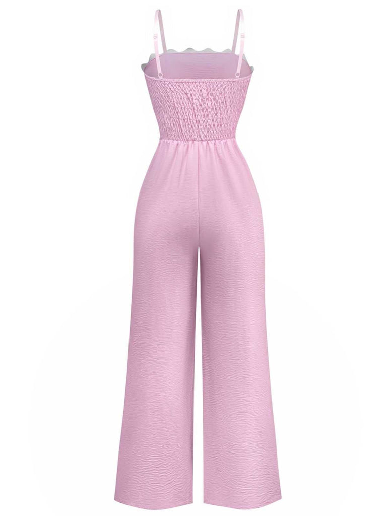 1970er Welle-Trimmen Spaghetti Träger Weites Bein Jumpsuit