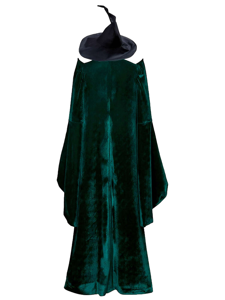 Grün 1970er Halloween Samt Hexe Kostüm Mantel