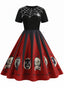 Rot 1950er Halloween Spinnennetz Druck Patchwork Kleid