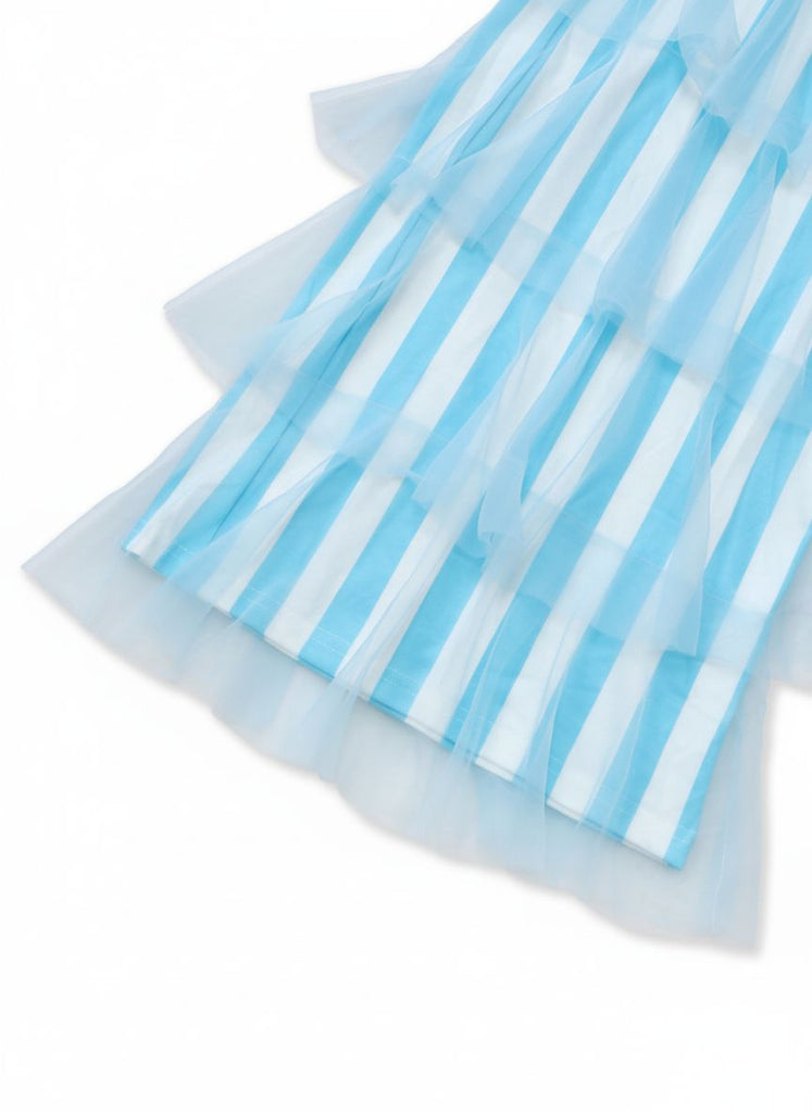 1970er Vertikale Streifen Netz Stufen Rüschen Hose