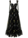 Schwarz 1930er Slip Bestickt Blumen Netz Maxi Kleid