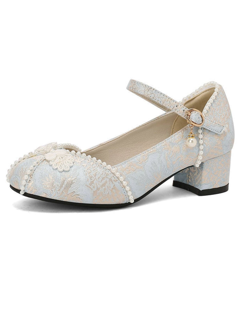 Blumen Jacquard Perle Mary Jane Klobige Absätze