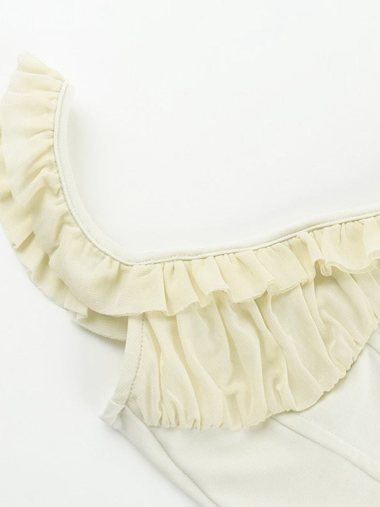 1960er Netz Patchwork Rüschen Korsett Leibchen