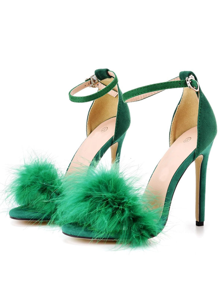 Vintage Feder Wildleder Riemen Stöckelschuhe