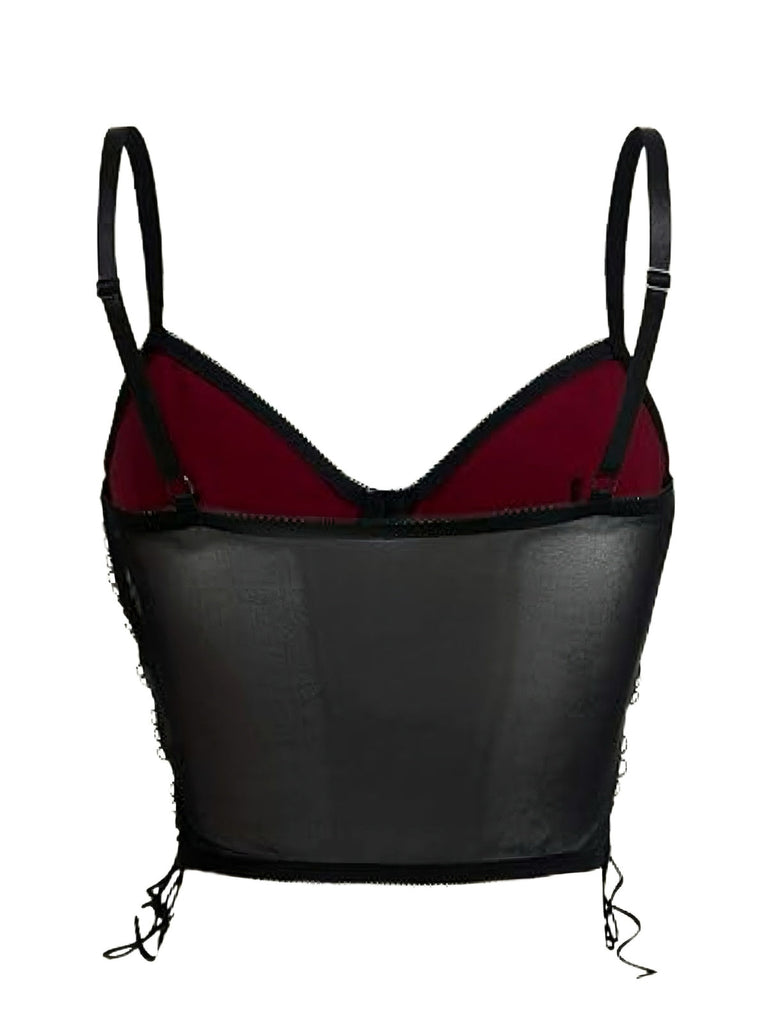 Weinrot 1970er Schläger Spinnennetz Spitze Camisole