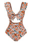 1930er Blumen Rüschen Cutout Einteiliger Badeanzug