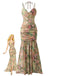 Kleid aus den 1930er Jahren mit Rosenmuster, Fischgrätmuster, Raffungen und Schlitz