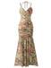 Kleid aus den 1930er Jahren mit Rosenmuster, Fischgrätmuster, Raffungen und Schlitz