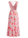 Rosa Maxikleid aus Chiffon mit Blumenmuster im Stil der 1930er Jahre, tiefer V-Ausschnitt am Rücken – Vintage-Kleid, Retro-Mode