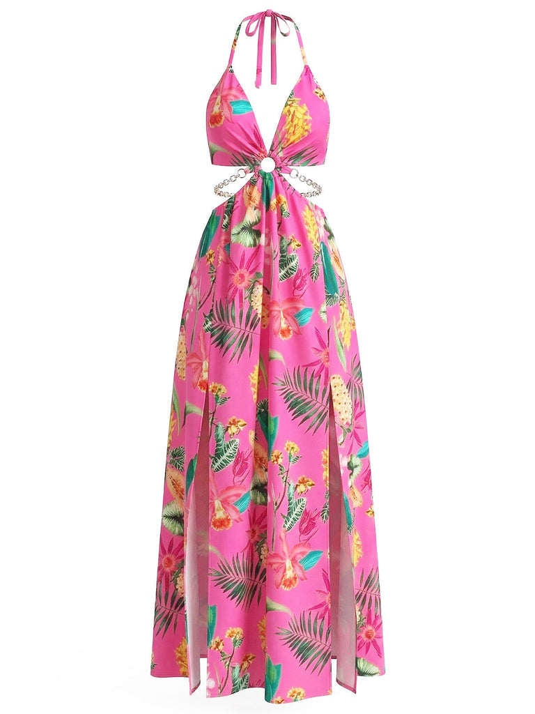 30er Maxikleid mit Neckholder und Blumen
