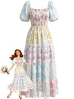 30er Maxikleid mit Blumen und Patchwork